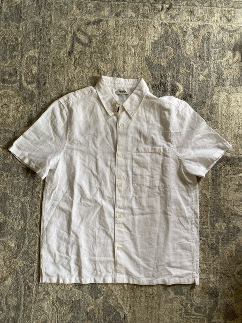 Madewell Men's White Short-Sleeve Button-Down Linen-Cotton Blend Shirt